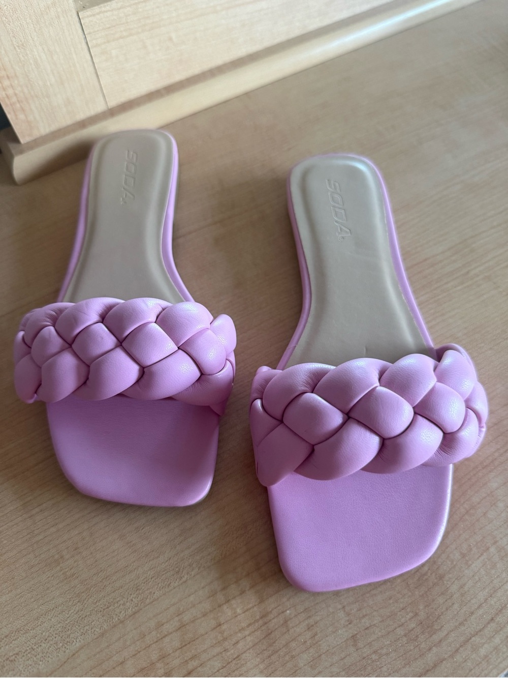 Soda Open Toe Braided Slide Sandals-Pink